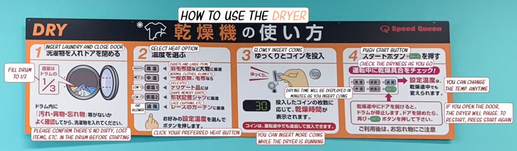 how to use the dryer at the japanese laundromat