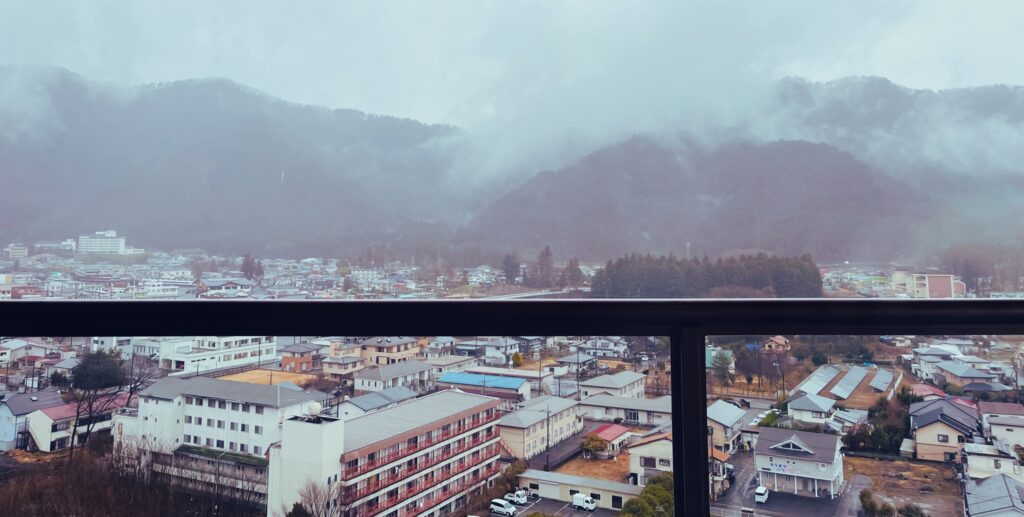 kinugawa onsen view of the foggy mountains and city