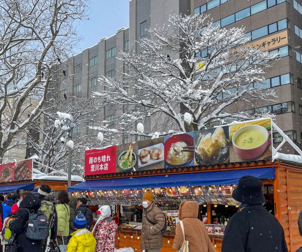 food stall along the hokkaido snow festival