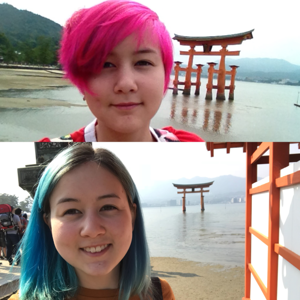 me in miyajima, in front of itsukushima shrine in 2014 and 2018